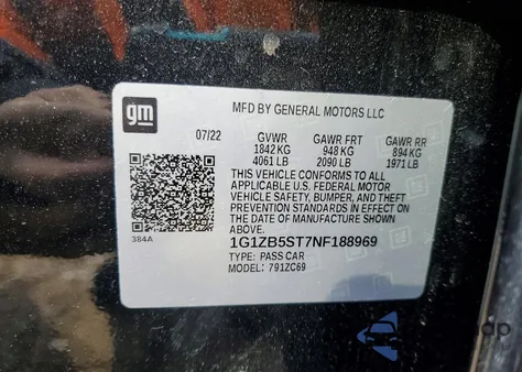 2022 Chevrolet Malibu Ls из США, поврежденный, VIN 1G1ZB5ST7NF188969